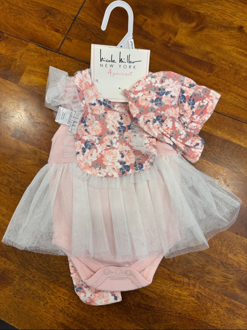Nicole Miller Pink Floral Tulle Baby Dress Set